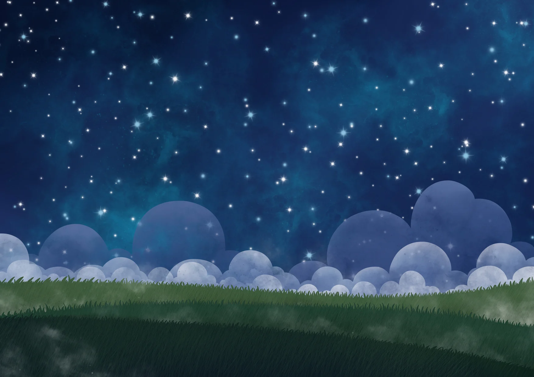 Night sky among the star,cloud, fog and meadow landscape